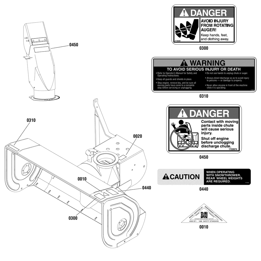 Miscellaneous Group Diagram and Parts List for 1695969  Briggs and Stratton Snow Blower